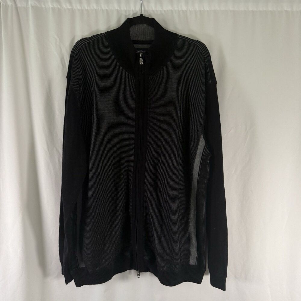 Nat Nast Luxury Originals Sweater Men's Large Black Ribbed Full Zip Cashmere Bl